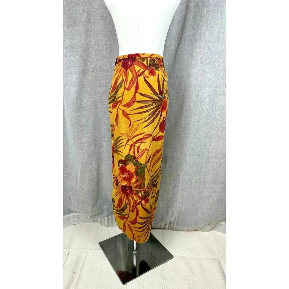 Vintage 90's Chico's Botanical Linen Wrap Skirt Resort Quiet Luxury Size 1 Sz M